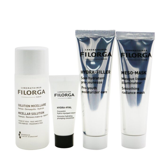 Intense Hydration Set: 1x Micellar Solution - 50ml/1.69oz 1x Hydra-Hyal Intense Hydrating Plumping Concentrate - 7ml/0.23oz 1x Hydra-Filler Pro-Youth Moisturizer Care - 30ml/1o 1x Meso Mask Smoothing Radiance Mask - 30ml/1oz Ideal both for personal use & as a gift