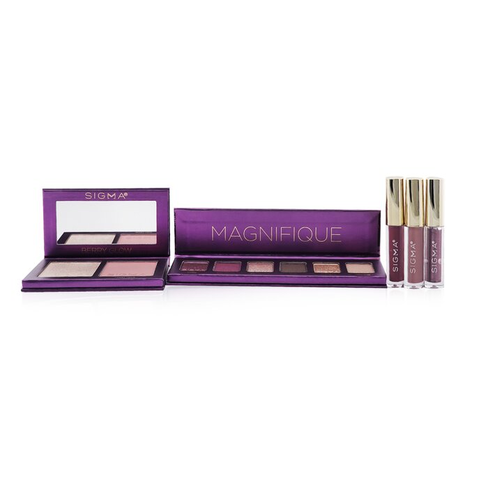 Magnifique Makeup Collection: 1x Magnifique Eyeshadow Palette - 6x Eye Shadow (Myth, Obsession, Seduction, Idol, Alchemy, Intrigue) 1x Berry Glow Cheek Duo (Sizzle, Berry Love) 1x Adored Mini Lip Set - 2x Liquid Lipstick 1.4g/0.05oz (Belladonna, Suede) + 1x Lip Gloss 1.2g/0.04oz (Passionate) Ideal both for personal use & as a gift