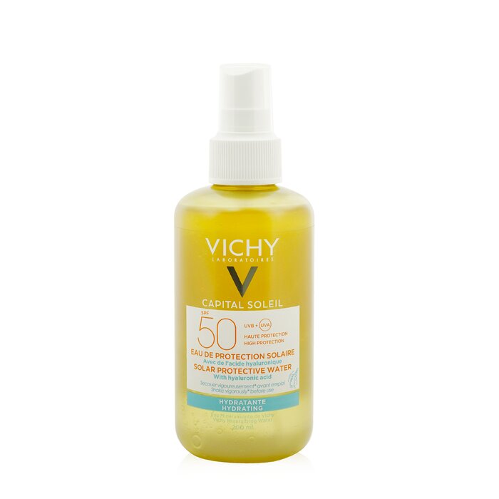 A high protection suncare for the face & body in a unique solar water format Lightweight & fast-absorbing texture provides ultimate comfort Powered by hydrating Hyaluronic Acid to plump skin & correct fine lines Enriched with Vichy Mineralizing Thermal Water to strengthen the natural defenses of skin Infused with broad-spectrum UV filters to protect delicate skin from the damaging effects of UV rays Suitable for sensitive skin Hypoallergenic & dermatologically tested