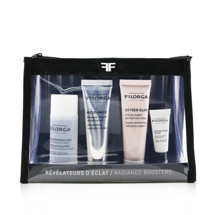 Radiance Boosters Set: 1x Micellar Solution - 50ml/1.69oz 1x Meso-Mask Smoothing Radiance Mask - 30ml/1oz 1x Oxygen-Glow Super-Perfecting Radiance Cream - 30ml/1oz 1x Oxygen-Glow Super-Smoothing Radiance Eye Care - 4ml/0.13oz Ideal both for personal use & as a gift