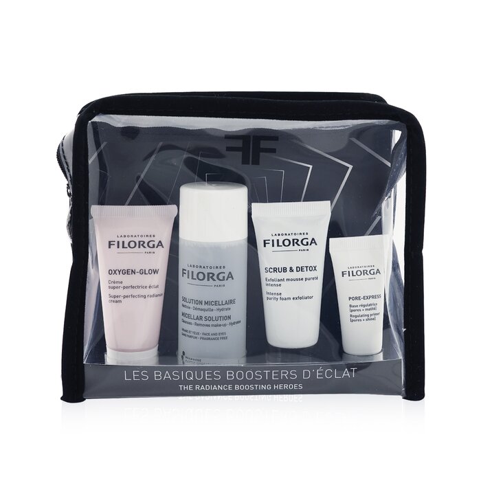 The Radiance Boosting Heroes Set: 1x Oxygen-Glow Super-Perfecting Radiance Cream - 15ml/0.5oz 1x Micellar Solution - 50ml/1.69oz 1x Scrub & Detox Intense Purity Foam Exfoliator - 15ml/0.5oz 1x Pore-Express Regulating Primer - 7ml/0.23oz Ideal both for personal use & as a gift