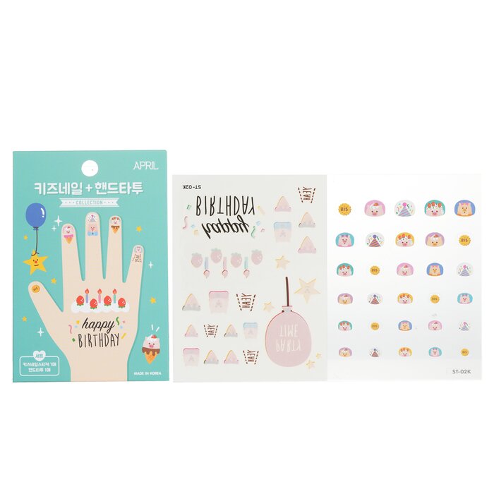 April Nail + Hand Tattoo - # ST-02K A pack of adorable nail & hand sticker for kids Features super cute prints such as French bulldog, cat, princess, castle, etc Gives kids' nails & hand a fun makeover Great party favor or fun activity at home Improves kids’ focus & muscles through hand-eye coordination & fine skills The thickness of the stickers was increased to provide excellent adhesion & durability Helps prevent kids from their habit of biting nails Manufactured with safe ingredients such as water-based adhesive that are harmless to the human body & obtained the KC certification & US CPSIA certification Available in an array of patterns