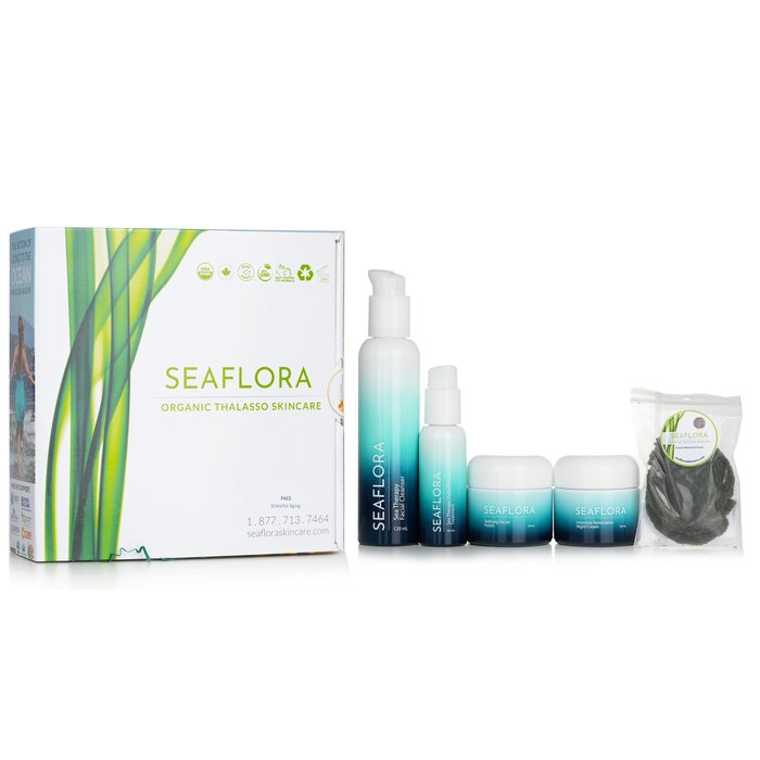 Organic Thalasso Skincare Graceful Anti-Aging Set: 1x Sea Therapy Facial Cleanser 120ml/4oz 1x Polish 50ml/1.7oz 1x Sea Therapy Hydration Treatment 30ml/1oz 1x Intensive Restorative Night Cream 50ml/1.7oz 1x Seaweed Eye Mask 10pcs Ideal both for personal use & as a gift