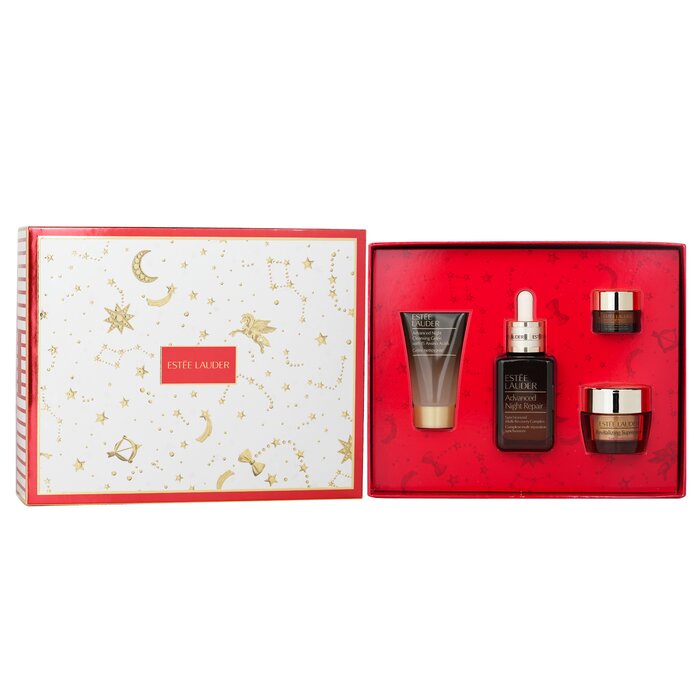 The Lift + Glow Routine Skincare Set: 1x Advanced Night Repair Synchronized Multi Recovery Complex 50ml/1.7oz 1x Revitalizing Supreme+ Youth Power Cream 15ml/0.5oz 1x Advanced Night Repair Eye Supercharged Gel Cream 5ml/0.17oz 1x Advanced Night Cleansing With 15 Amino Acids 30ml/oz Ideal for personal or as a gift